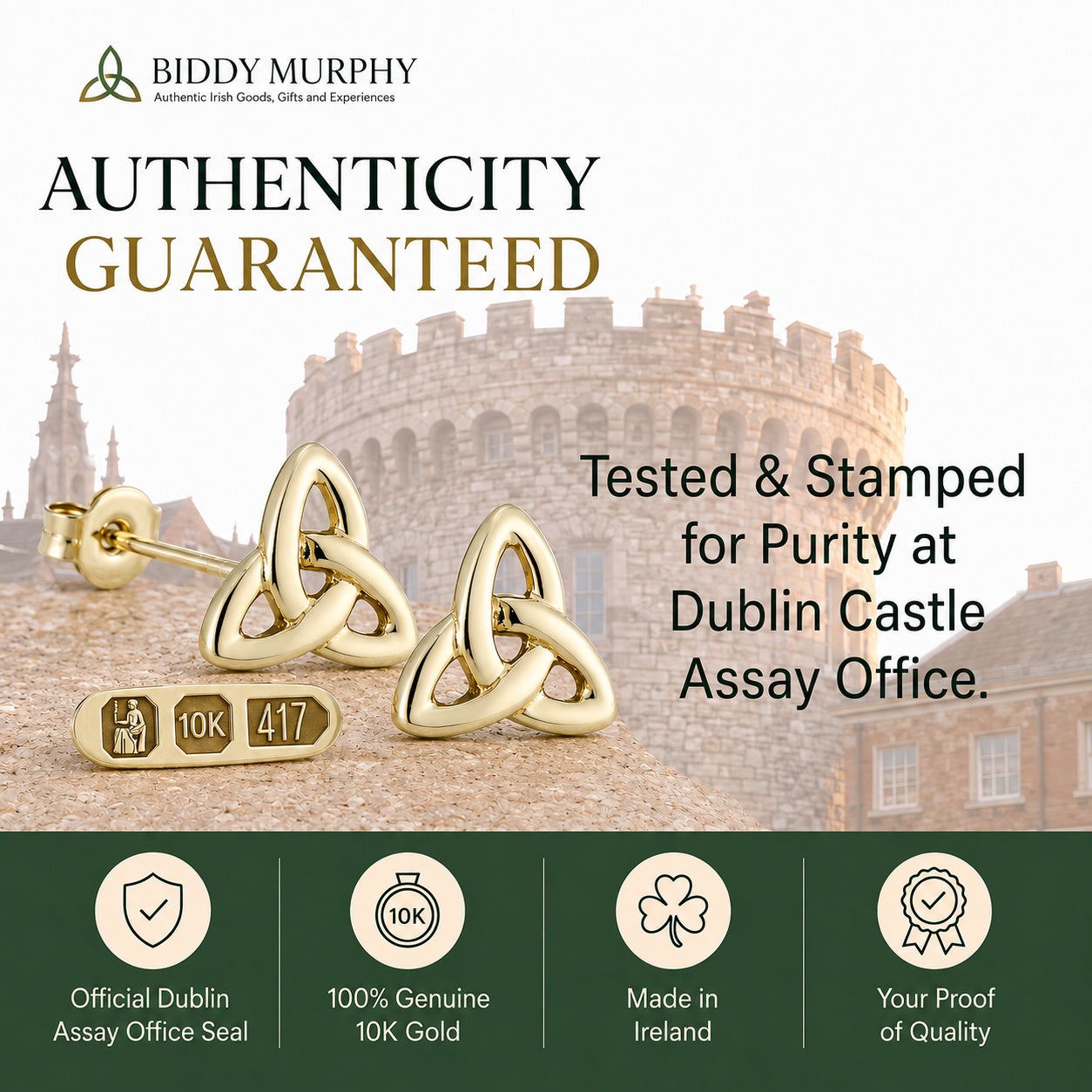 Irish 10K Gold Plated Trinity Knot Stud Earrings