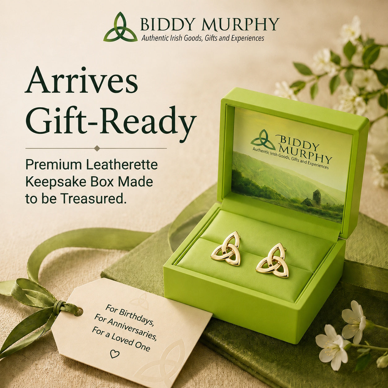 Irish 10K Gold Plated Trinity Knot Stud Earrings