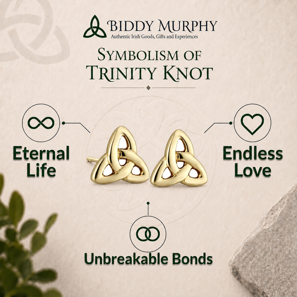 Irish 14K Gold Trinity Knot Stud Earrings