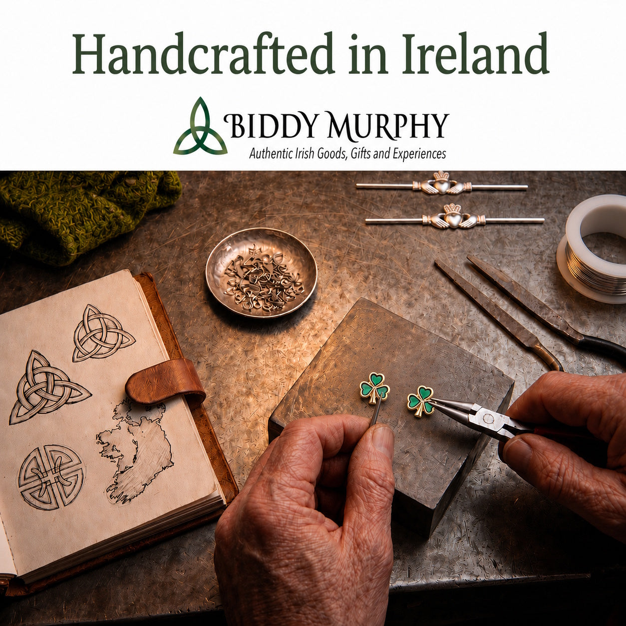 Irish Gold-Plated Green Enamel Shamrock Stud Earrings