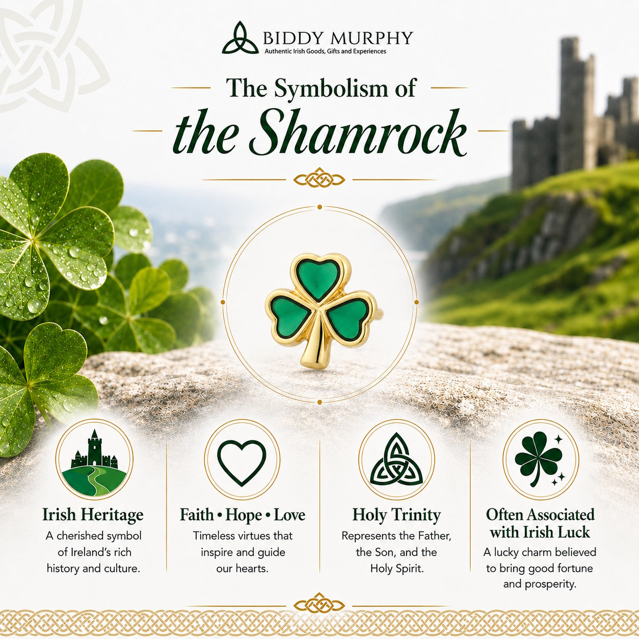 Irish Gold-Plated Green Enamel Shamrock Stud Earrings
