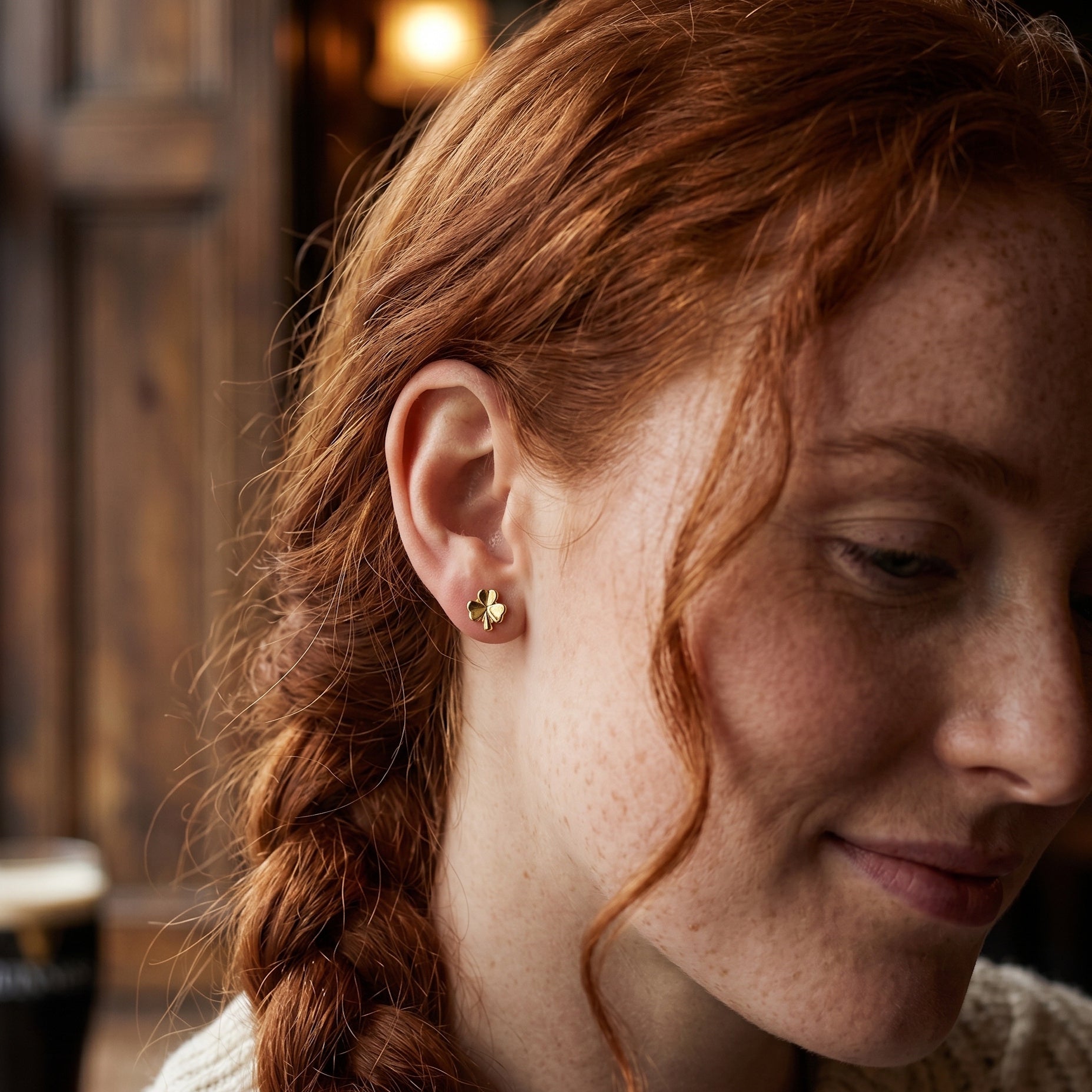 Gold-Plated Irish Shamrock Stud Earrings