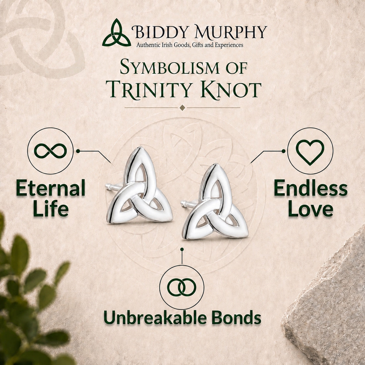 Irish Sterling Silver Trinity Knot Stud Earrings