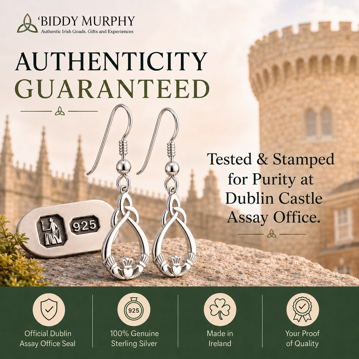 Irish Sterling Silver Claddagh Trinity Knot Earrings