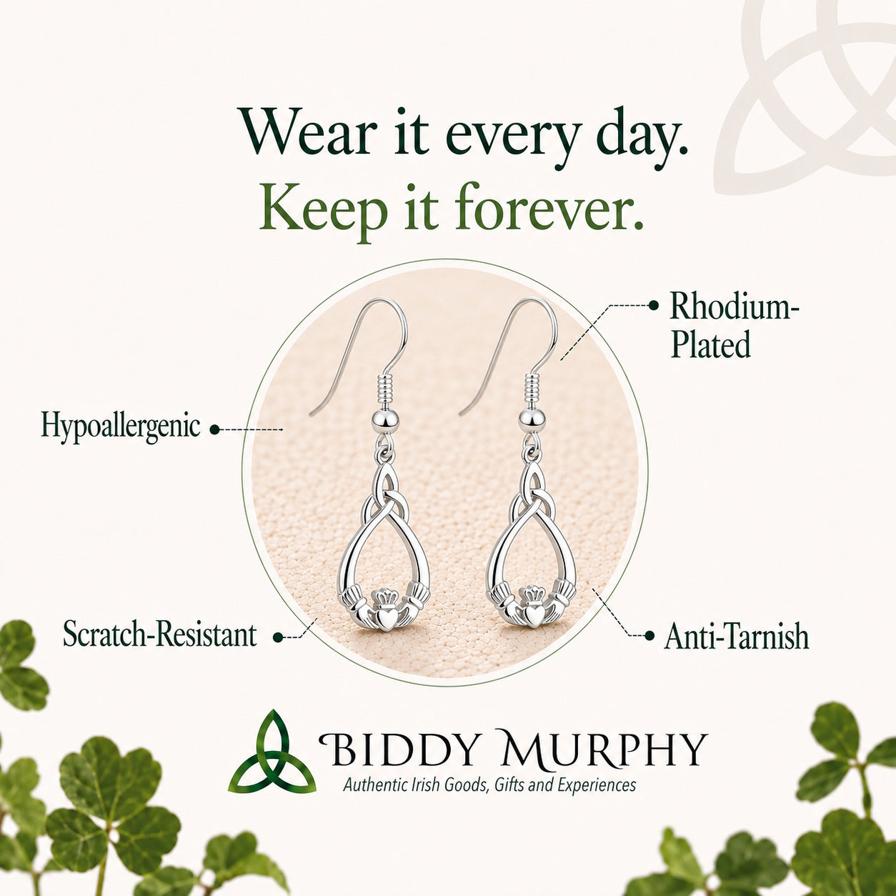Irish Sterling Silver Claddagh Trinity Knot Earrings