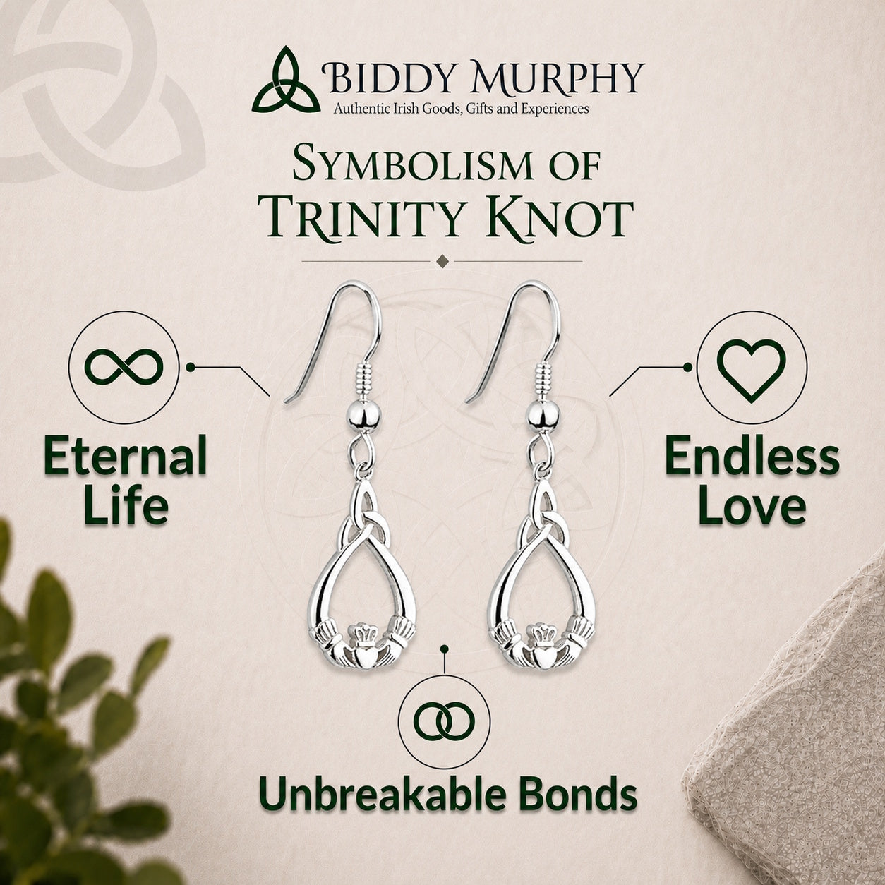 Irish Sterling Silver Claddagh Trinity Knot Earrings