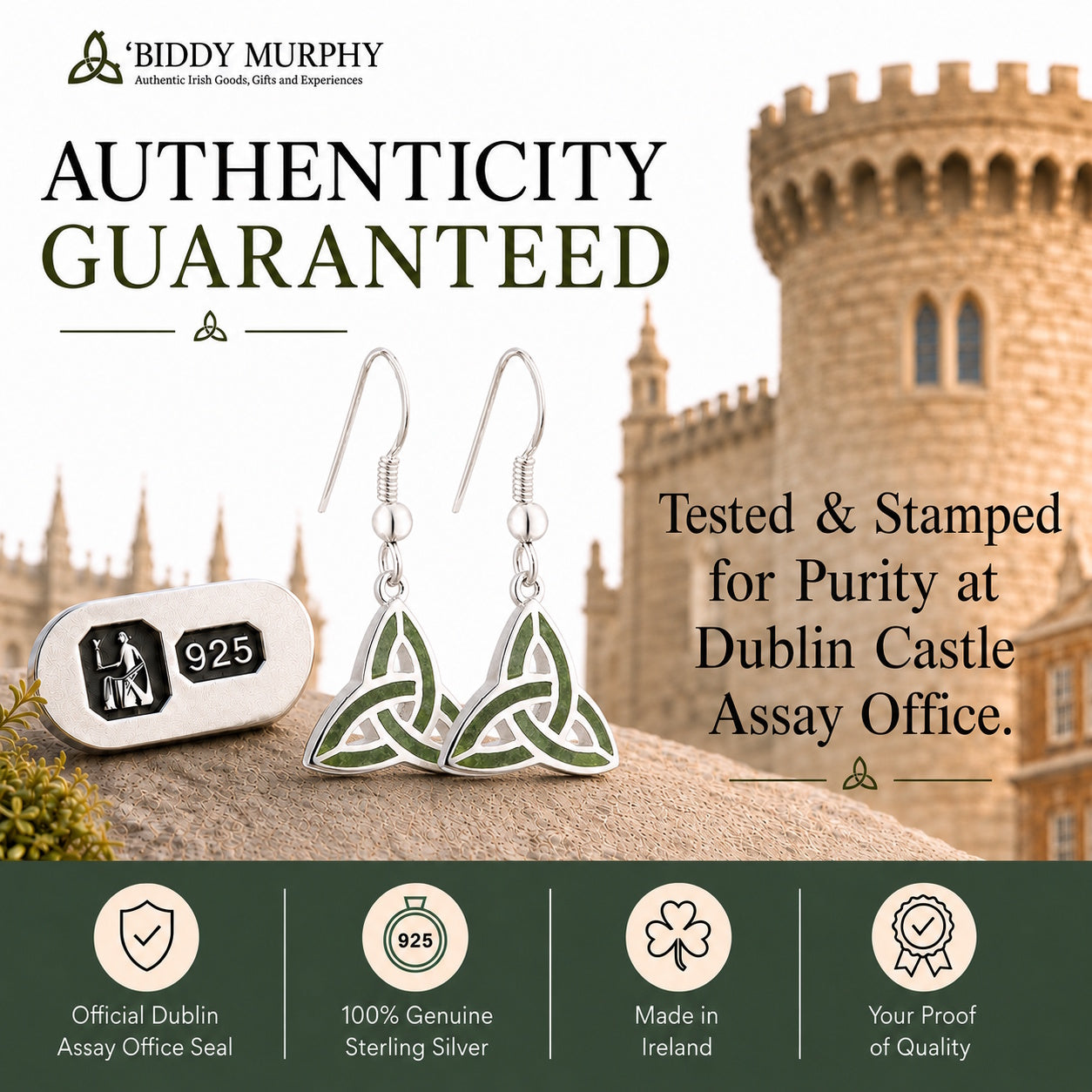Irish Sterling Silver Connemara Marble Trinity Knot Earrings