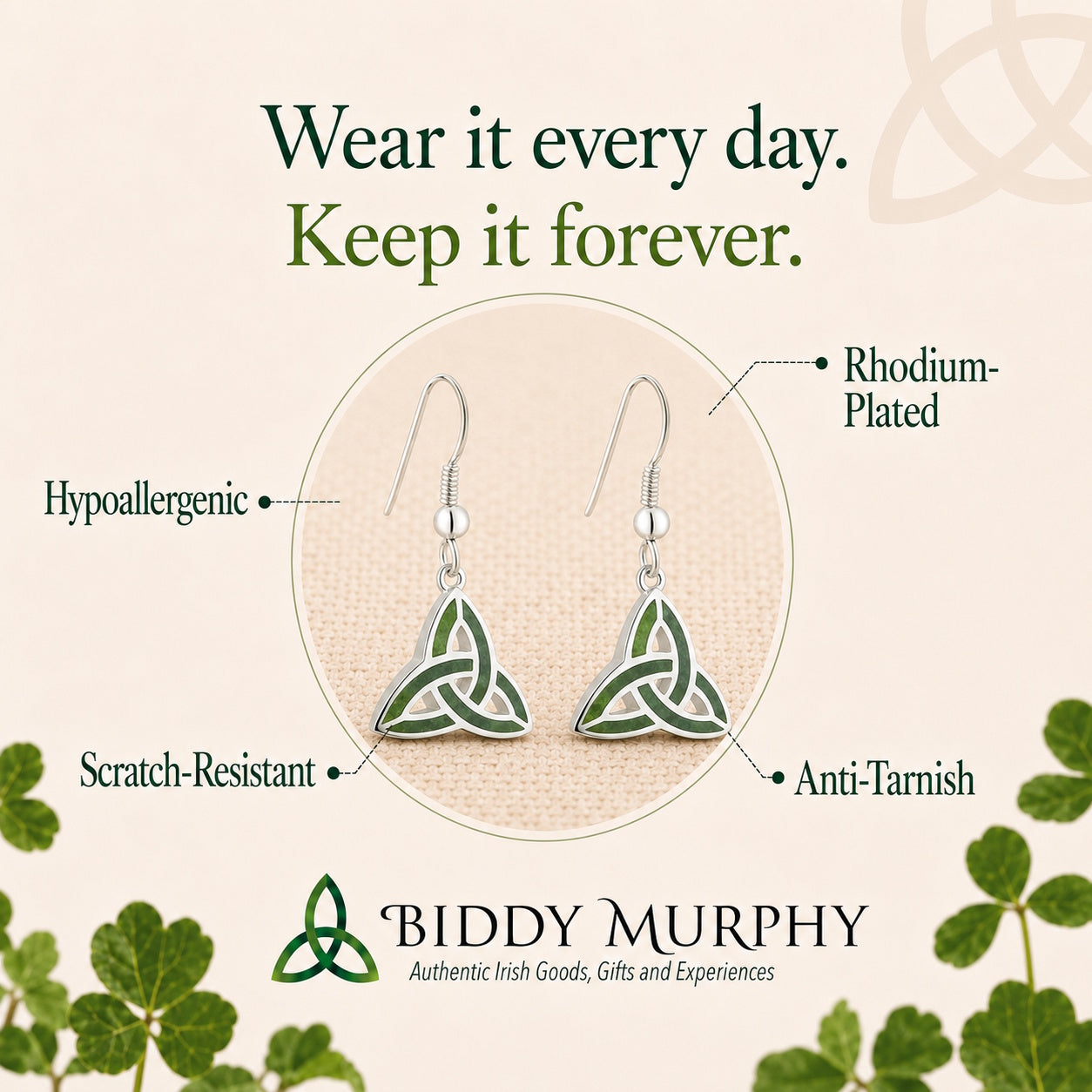 Irish Sterling Silver Connemara Marble Trinity Knot Earrings