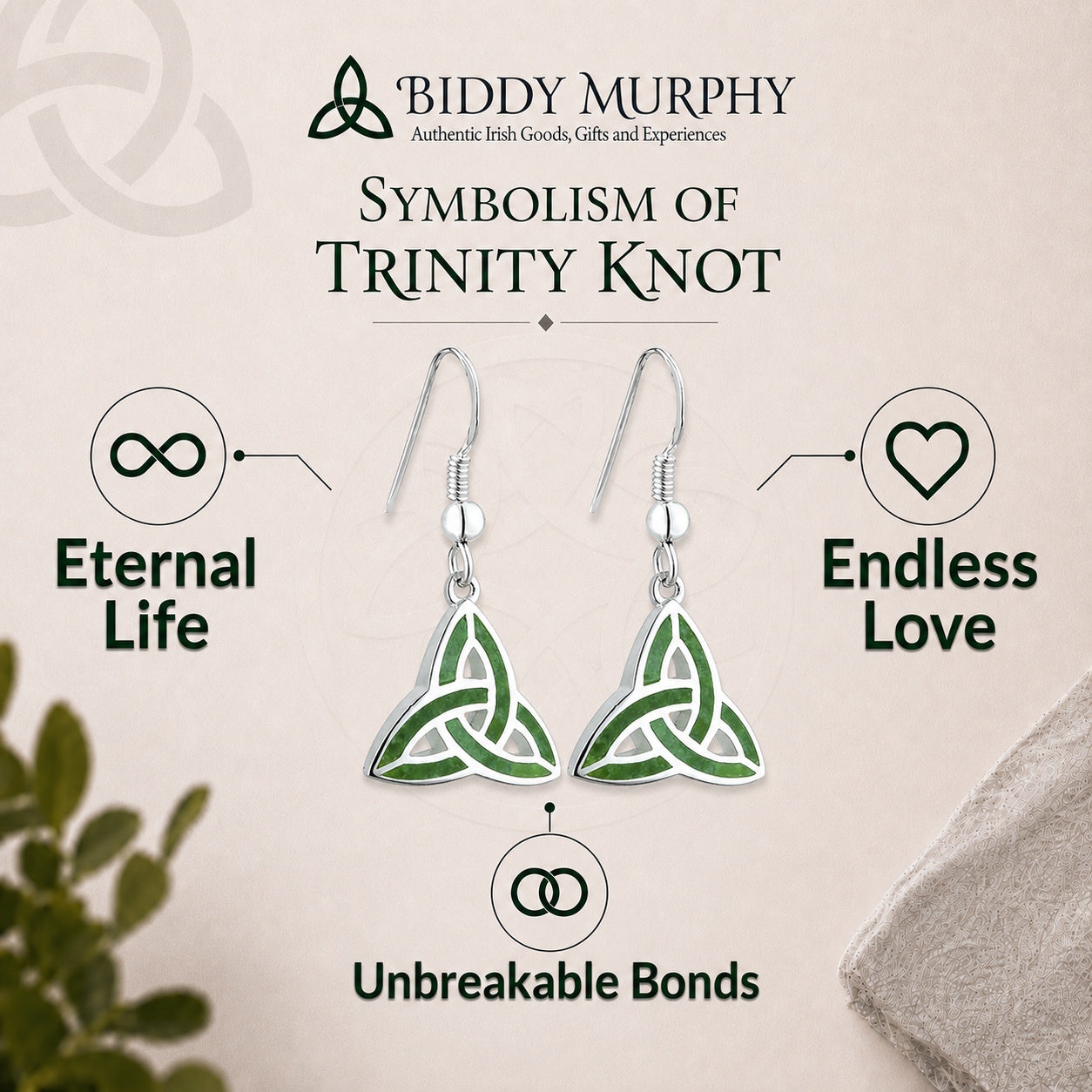 Irish Sterling Silver Connemara Marble Trinity Knot Earrings