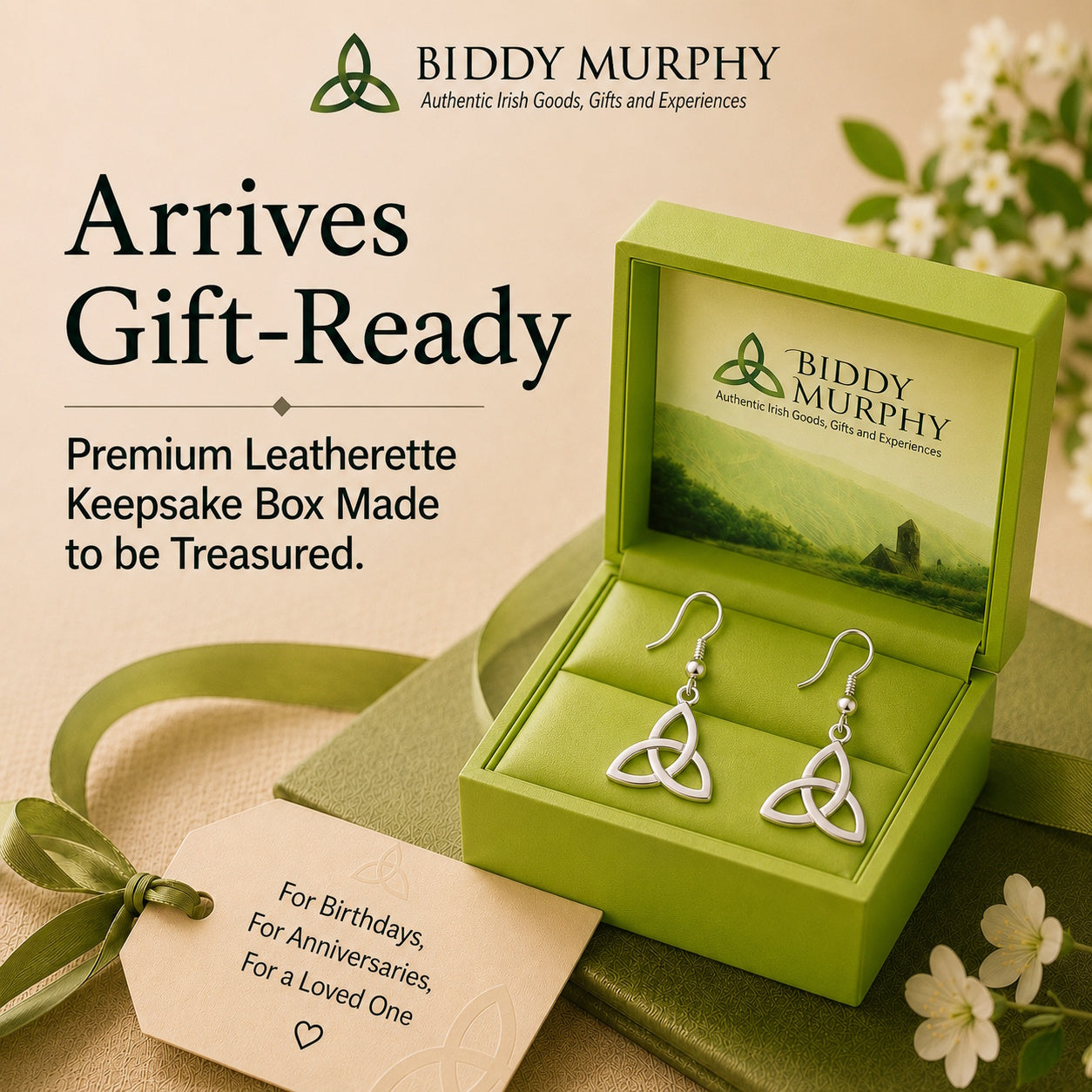Irish Rhodium-Plated Trinity Knot Dangle Earrings