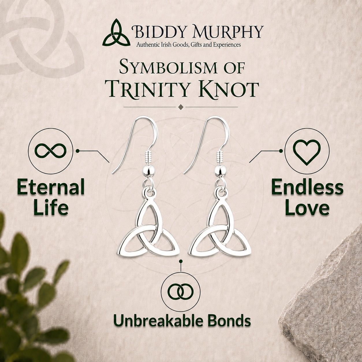 Irish Rhodium-Plated Trinity Knot Dangle Earrings