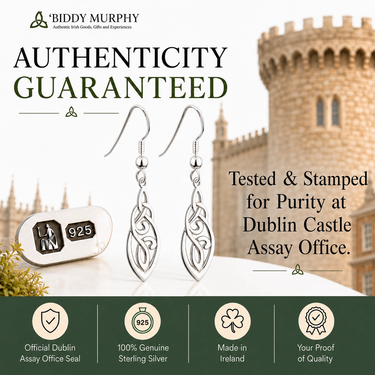 Irish Sterling Silver Trinity Knot Dangle Earrings
