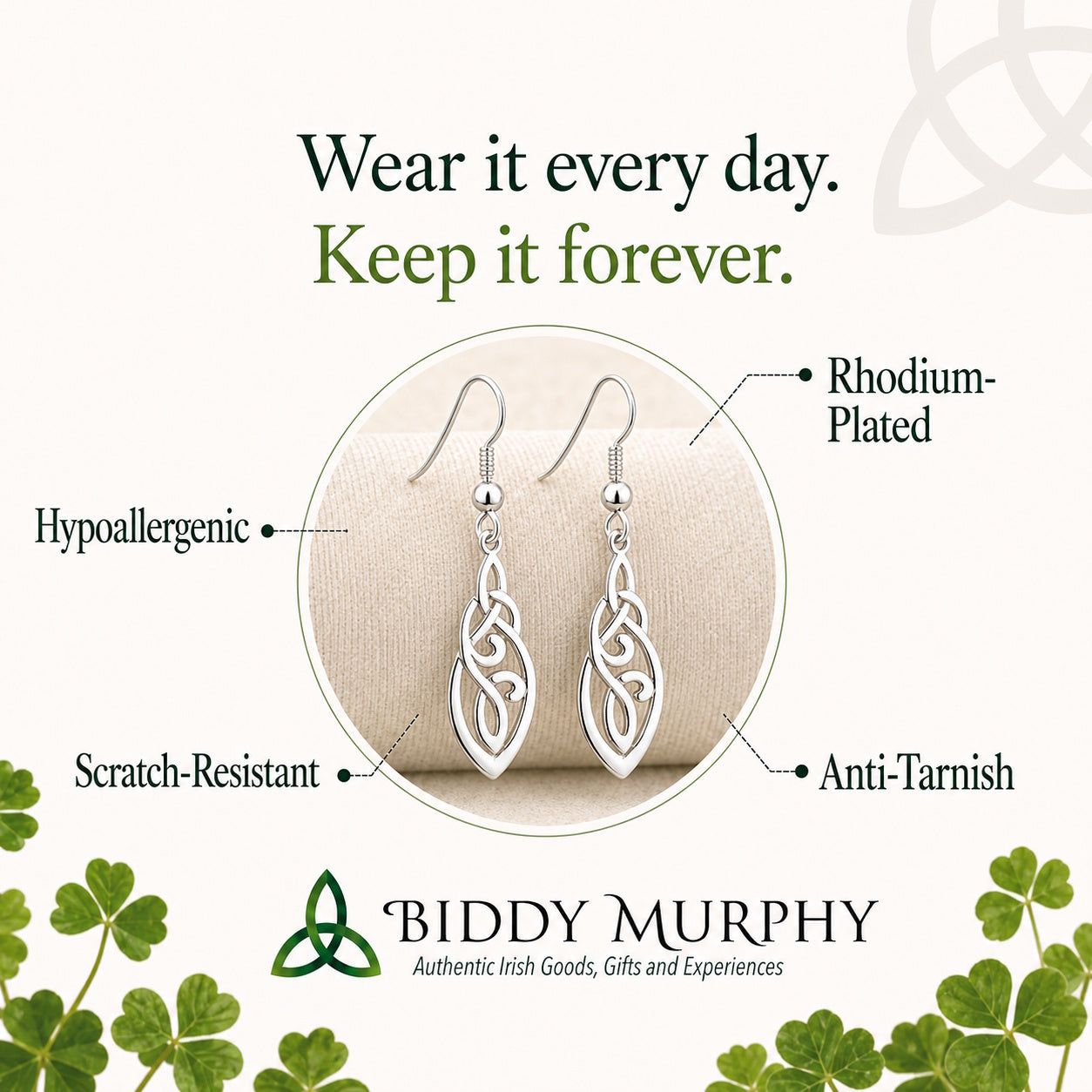Irish Sterling Silver Trinity Knot Dangle Earrings