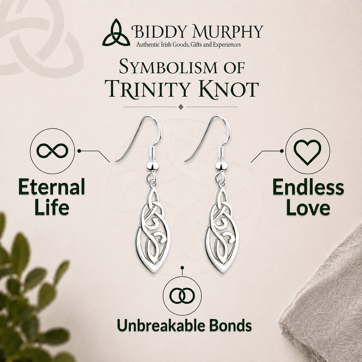 Irish Sterling Silver Trinity Knot Dangle Earrings