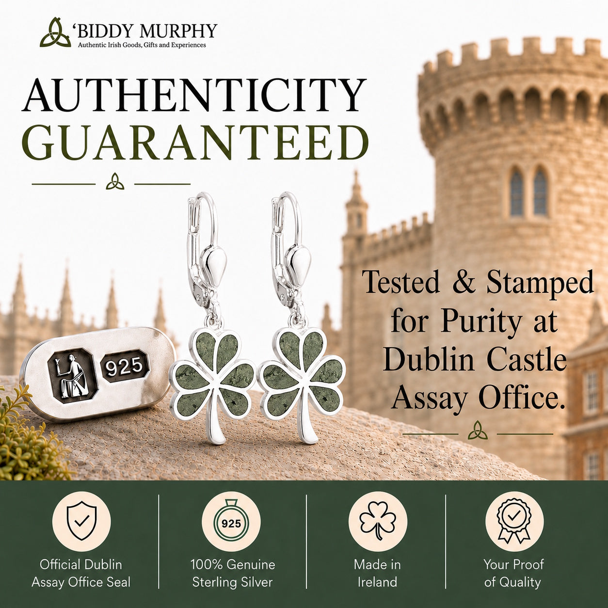 Irish Sterling Silver Connemara Marble Shamrock Earrings
