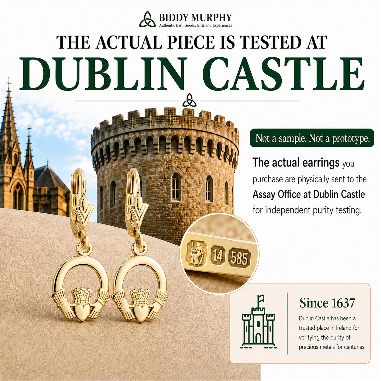 Irish 14K Gold Claddagh Dangle Earrings