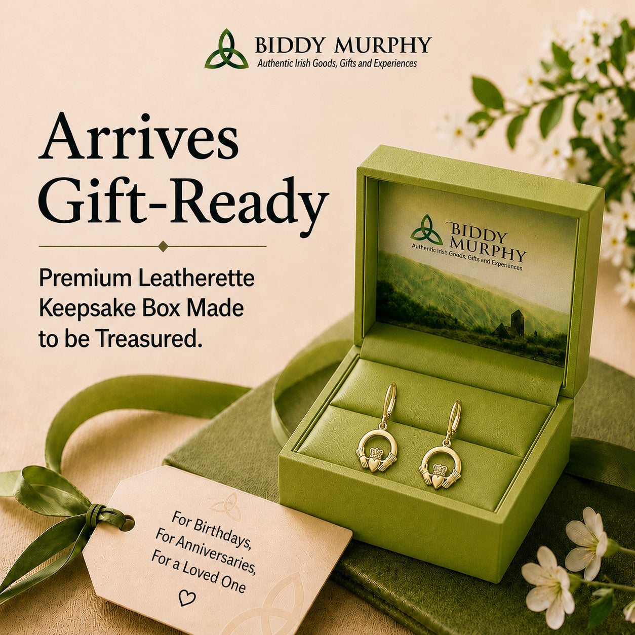 Irish 14K Gold Claddagh Dangle Earrings