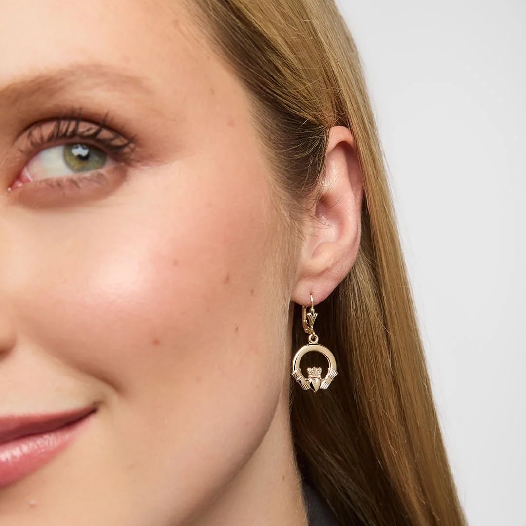 Irish 14K Gold Claddagh Dangle Earrings