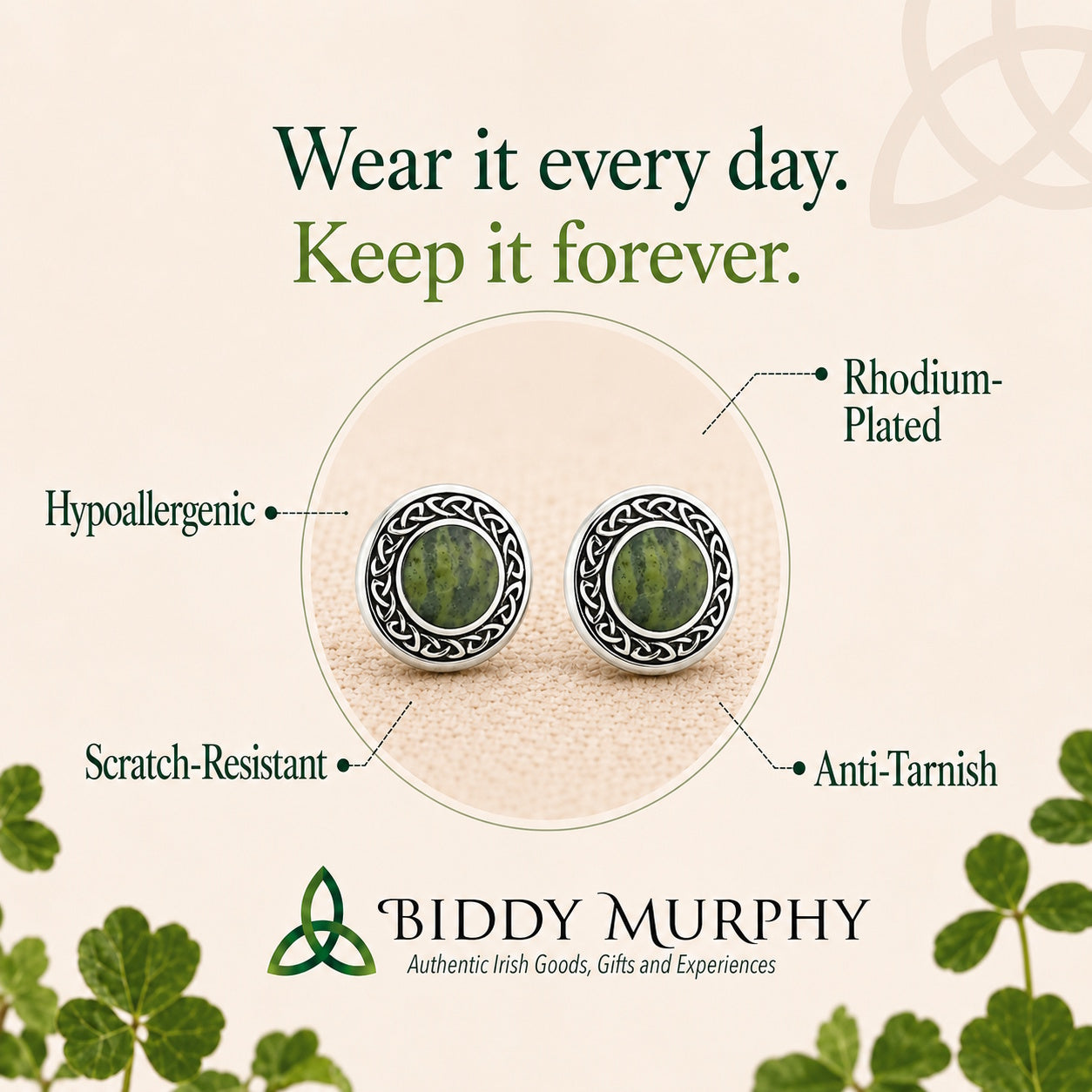 Irish Sterling Silver Connemara Marble Round Stud Earrings