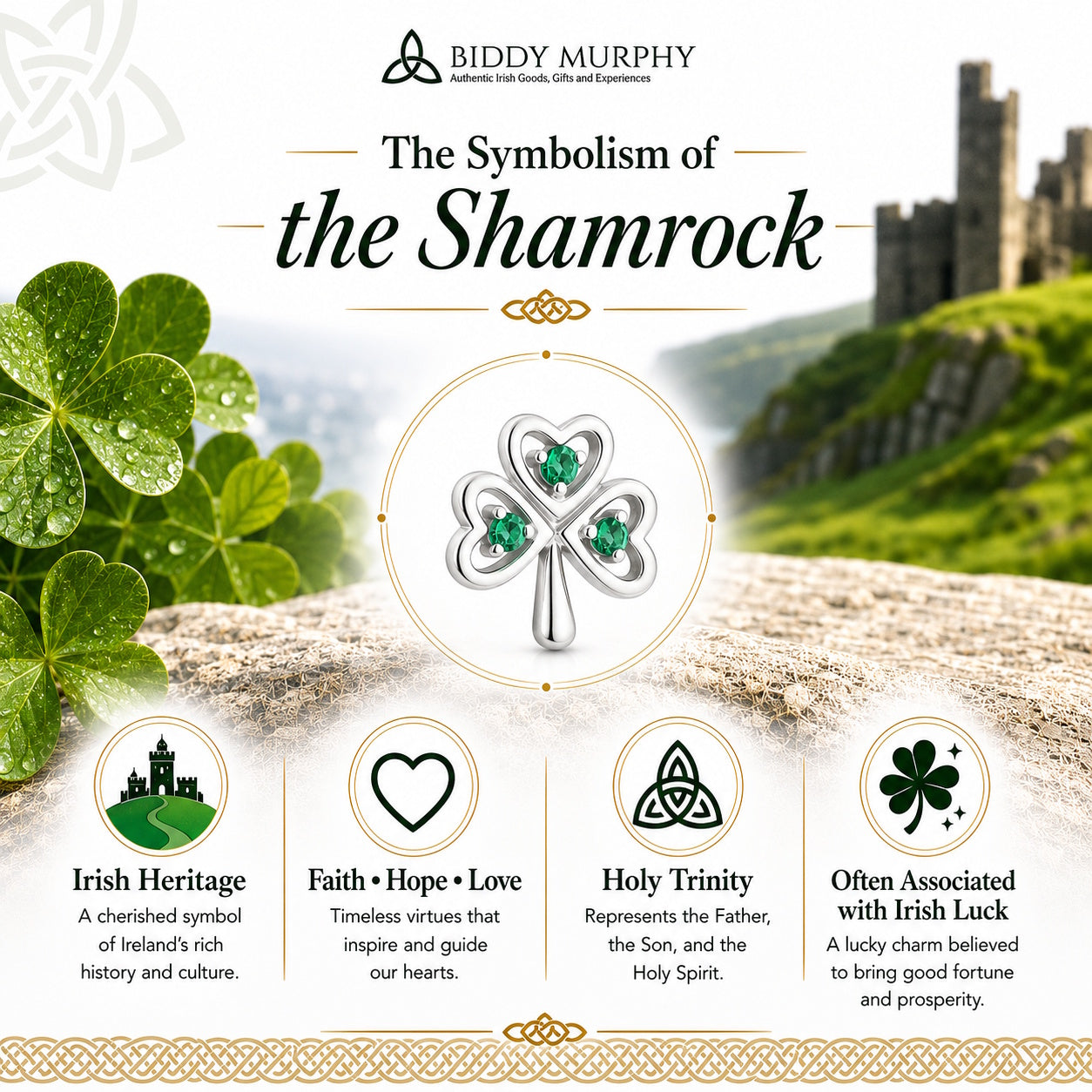 Irish Sterling Silver Green Crystal Shamrock Stud Earrings