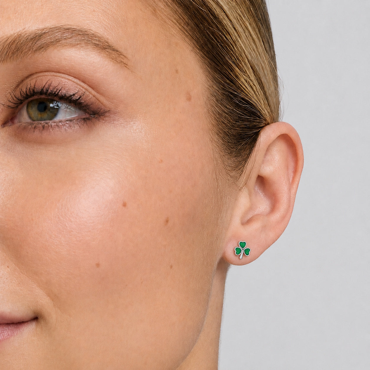 Irish Sterling Silver Green Enamel Shamrock Stud Earrings