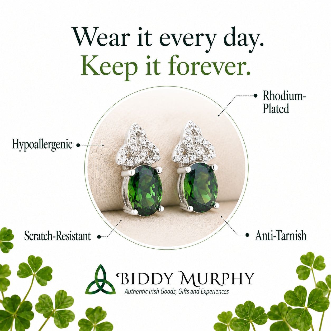 Irish Sterling Silver Emerald CZ Trinity Knot Earrings