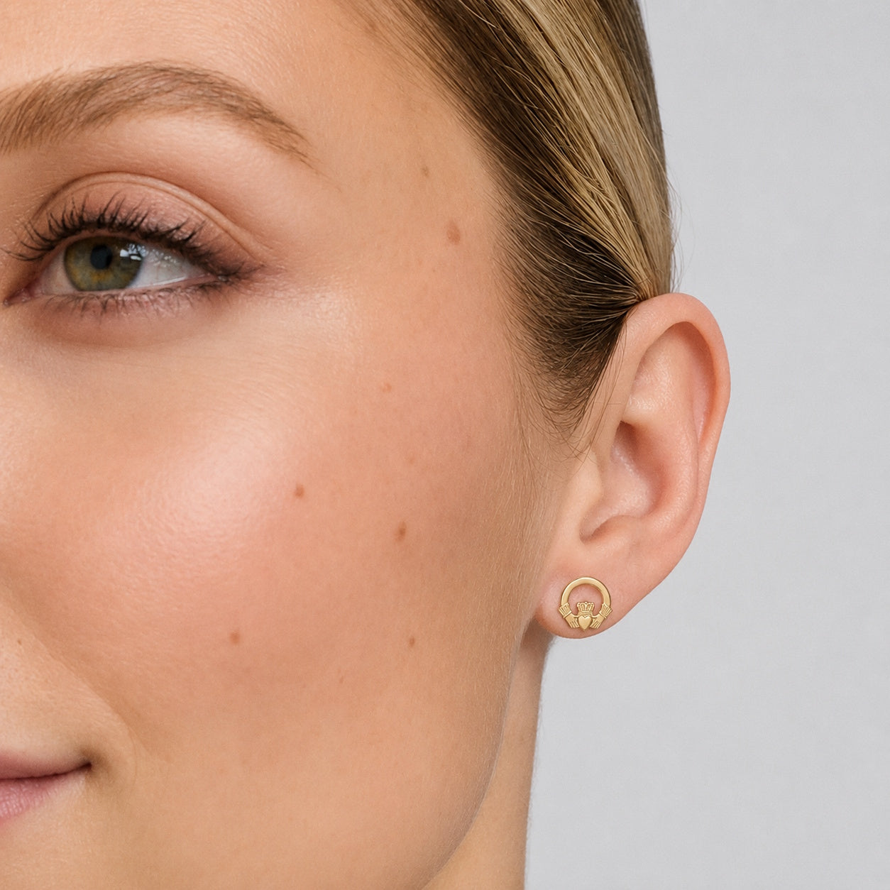 Irish Small 10K Gold Claddagh Stud Earrings