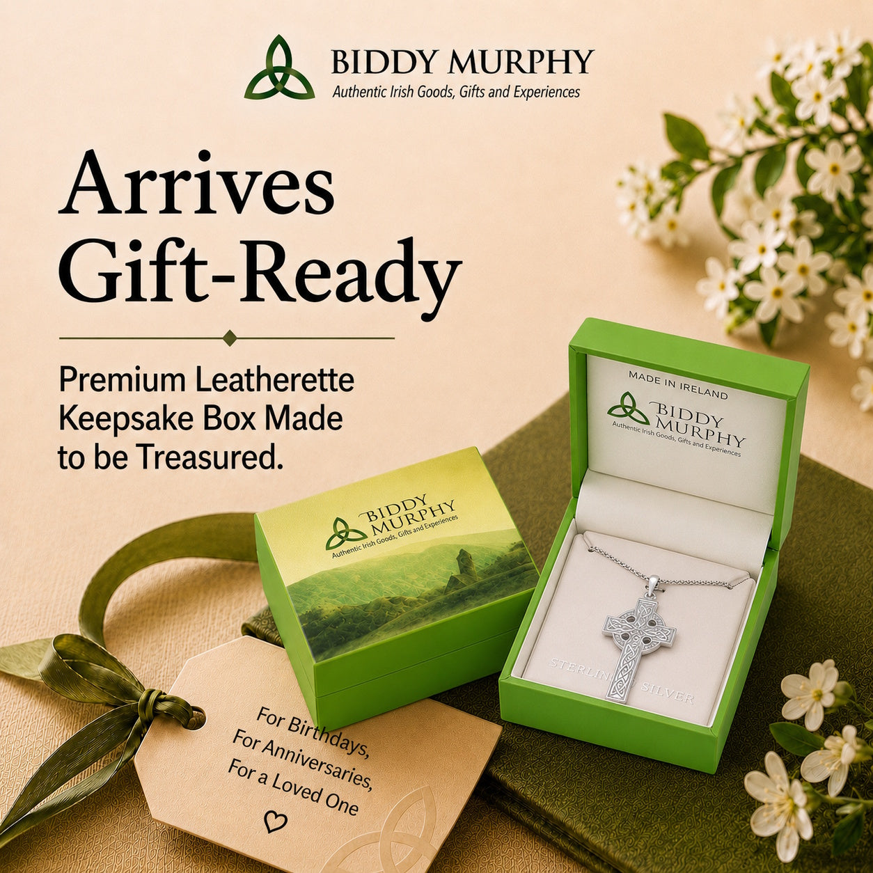 Irish Sterling Silver Celtic Cross Necklace with Trinity Knot Detailing for Men