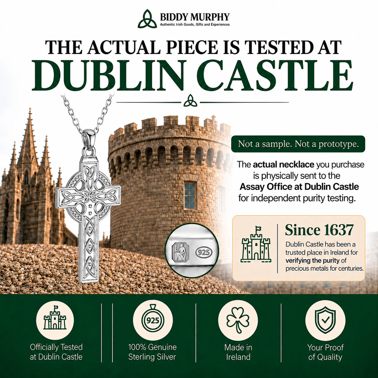 Irish Sterling Silver Celtic Cross Necklace with Trinity Knot Detailing for Men