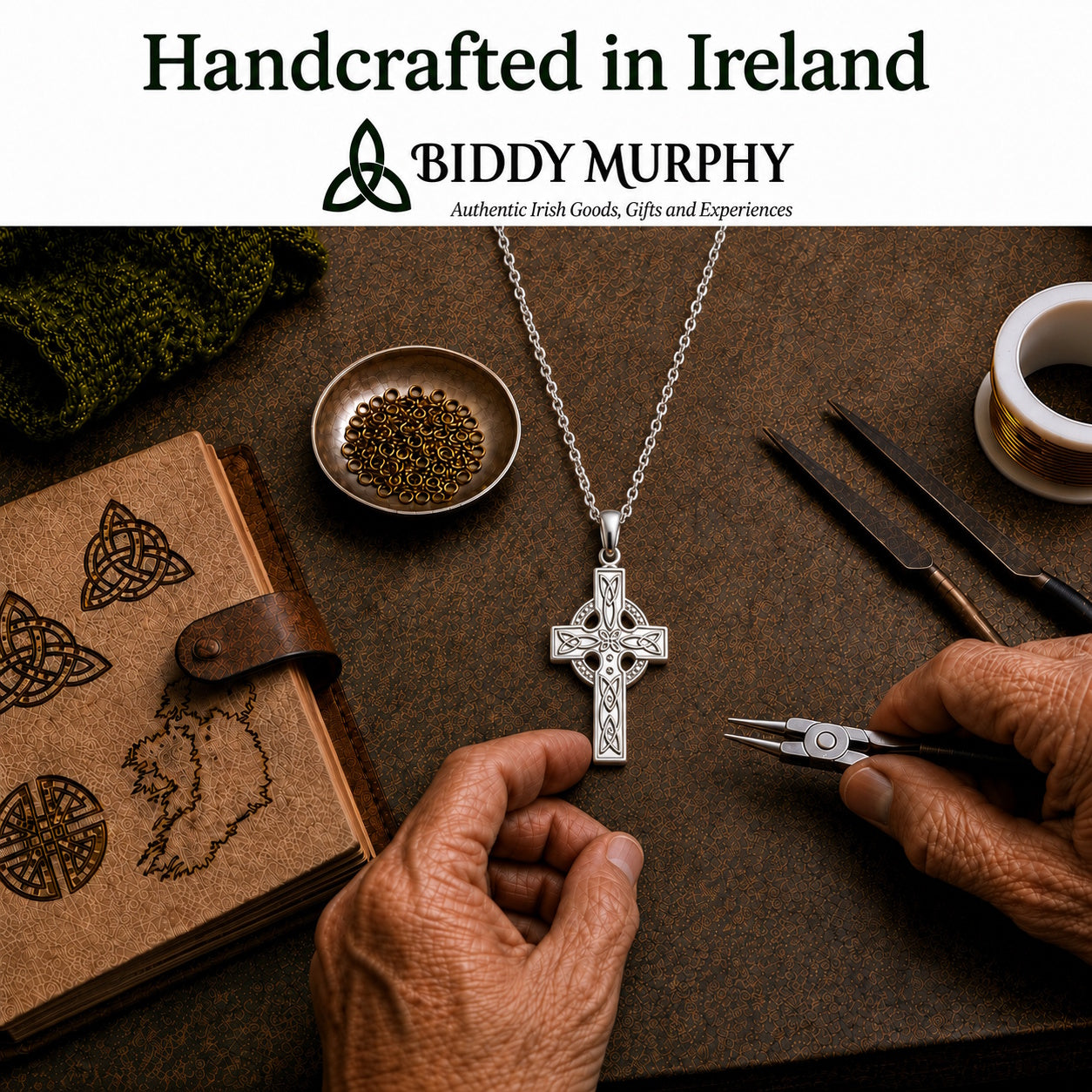 Irish Sterling Silver Celtic Cross Necklace with Trinity Knot Detailing for Men