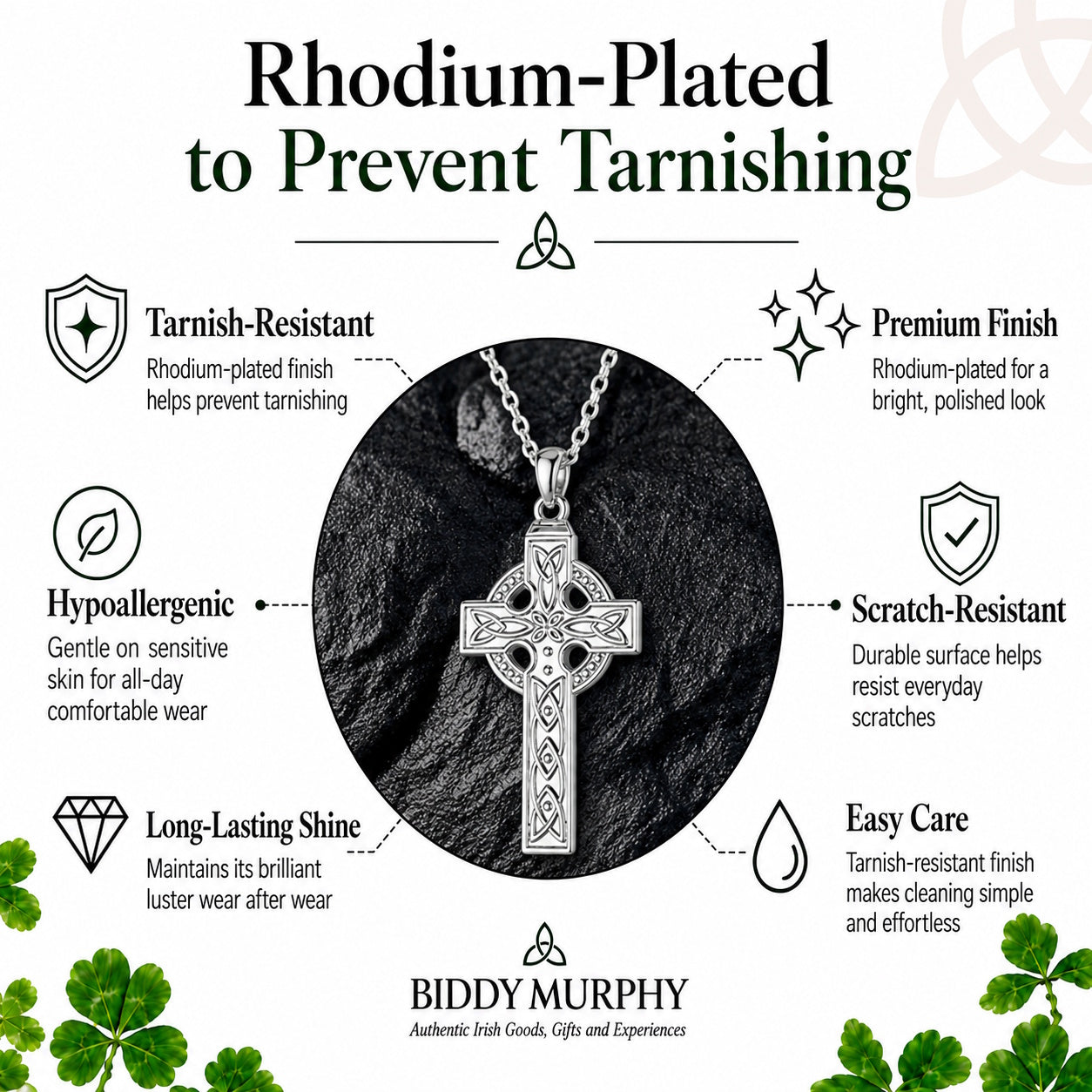 Irish Sterling Silver Celtic Cross Necklace with Trinity Knot Detailing for Men