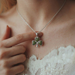 Sterling Silver Shamrock Necklace with Connemara Marble (Three-Leaf Clover Pendant and 18