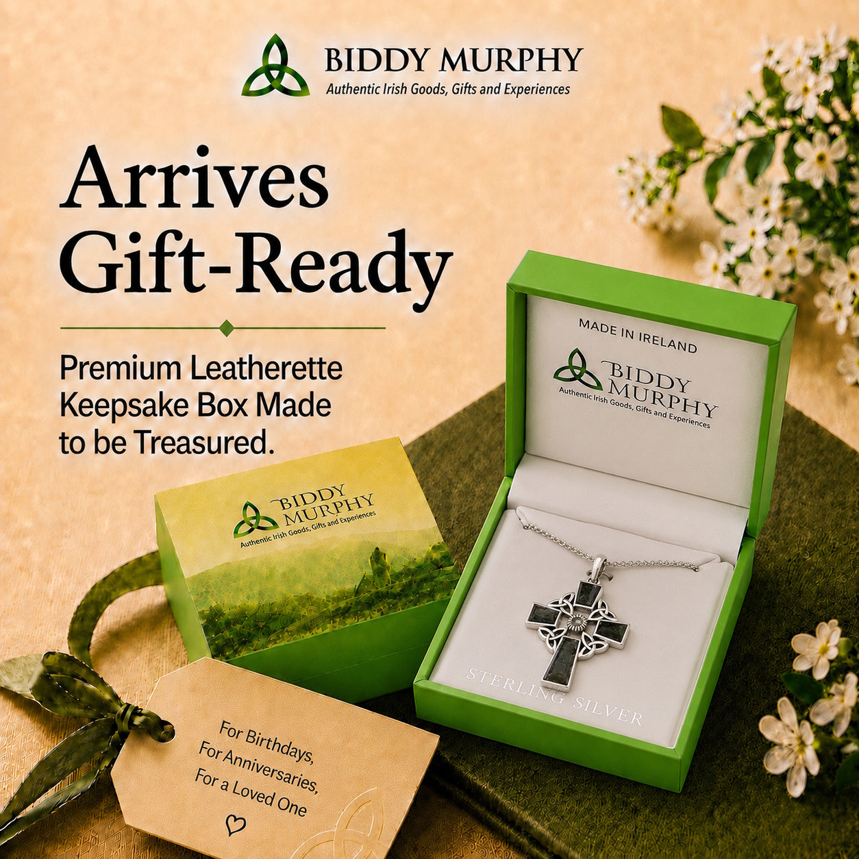 Irish Sterling Silver Connemara Marble Celtic Cross Necklace