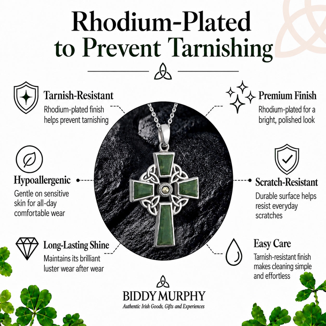 Irish Sterling Silver Connemara Marble Celtic Cross Necklace