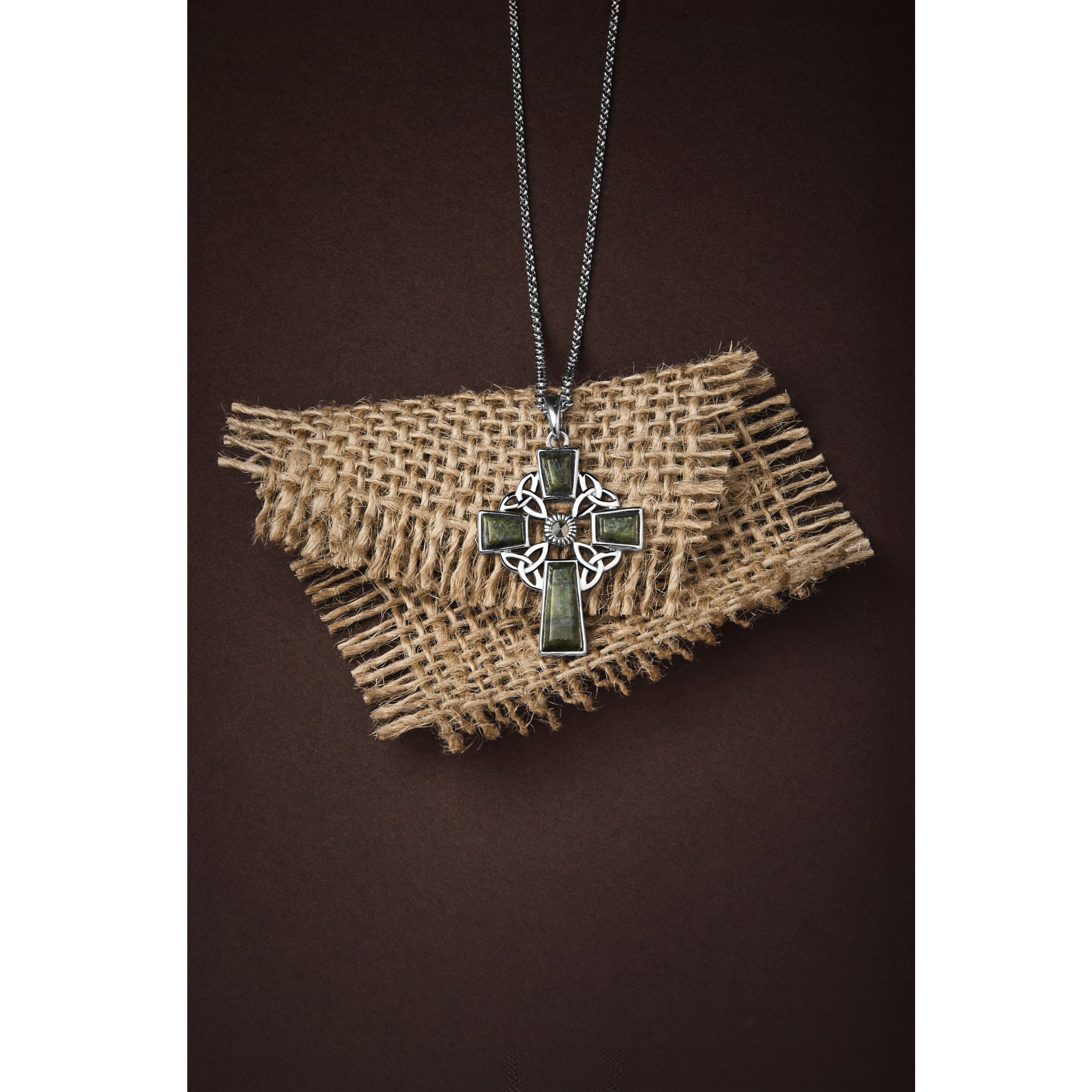 Sterling Silver Celtic Cross Necklace with Connemara Marble – Dublin-Made Irish Design