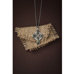 Sterling Silver Celtic Cross Necklace with Connemara Marble – Dublin-Made Irish Design
