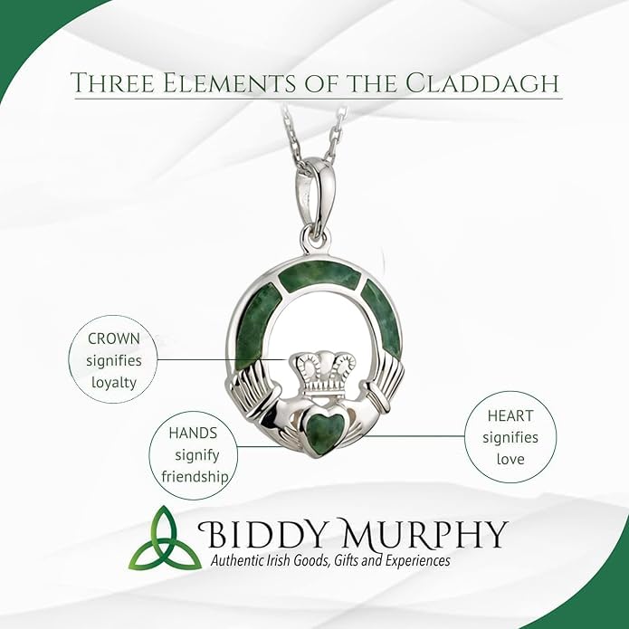 Sterling Silver Irish Claddagh Necklace with Connemara Marble