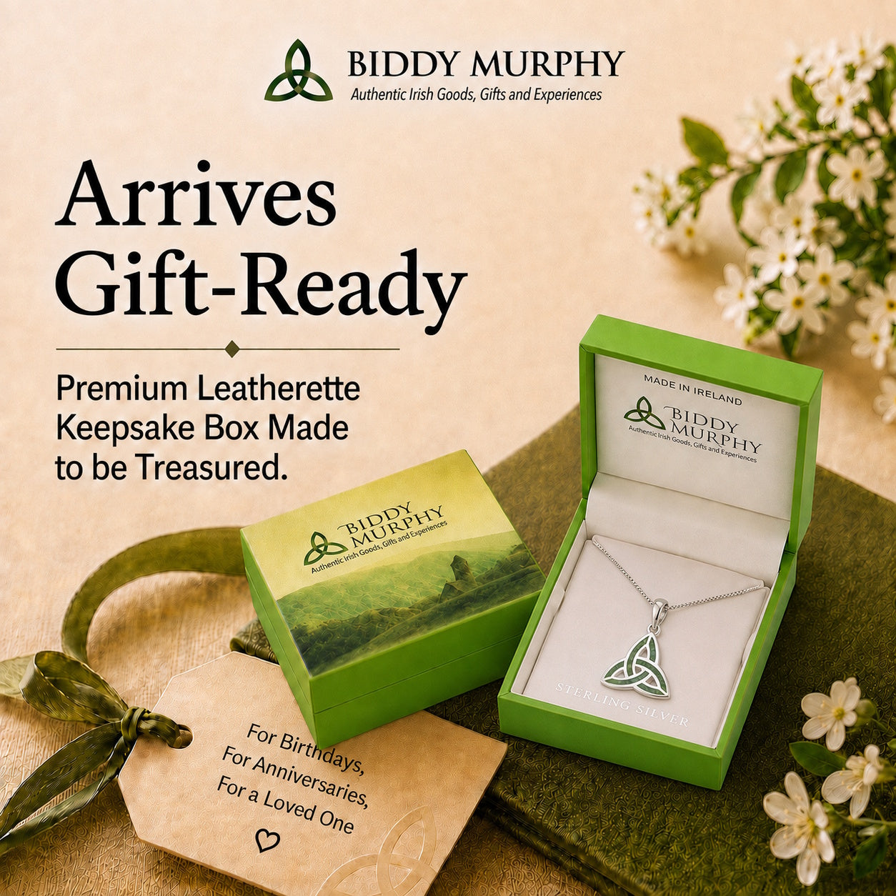 Irish Sterling Silver Connemara Marble Trinity Knot Necklace