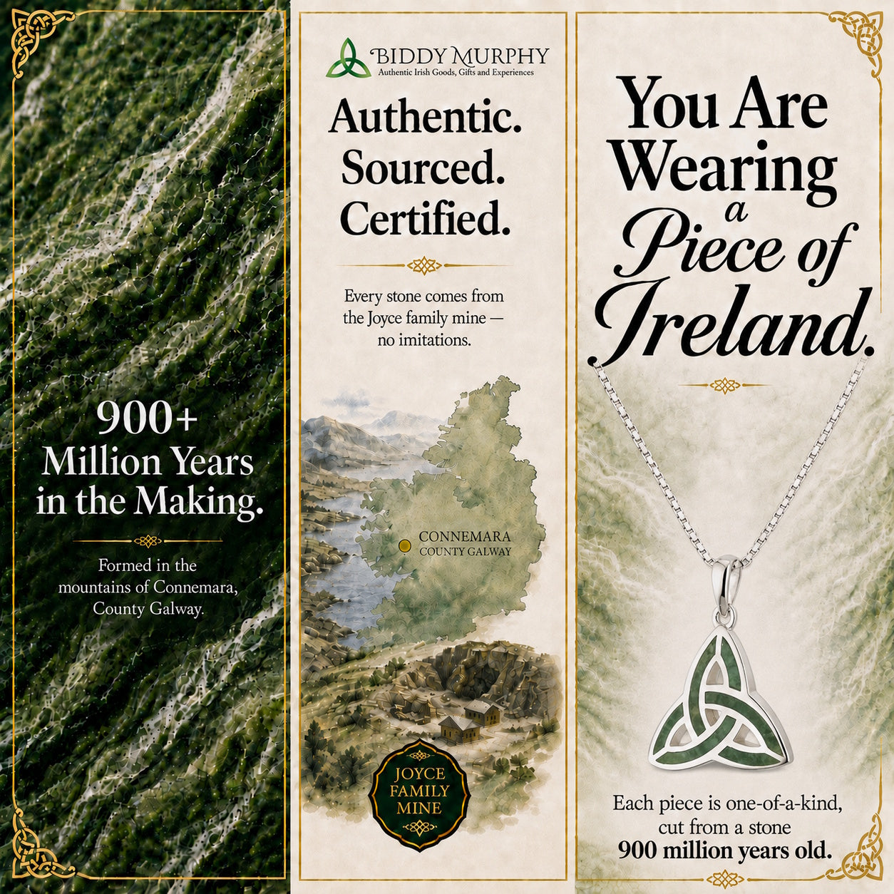 Irish Sterling Silver Connemara Marble Trinity Knot Necklace