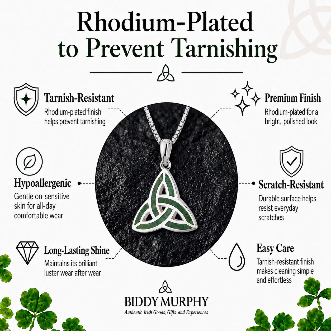 Irish Sterling Silver Connemara Marble Trinity Knot Necklace