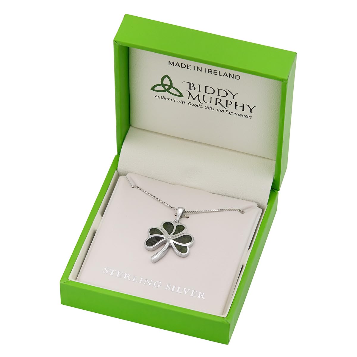 Sterling Silver Shamrock Pendant Necklace with Connemara Marble