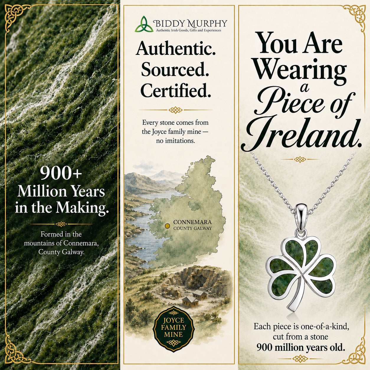 Irish Sterling Silver Connemara Marble Shamrock Necklace for Women