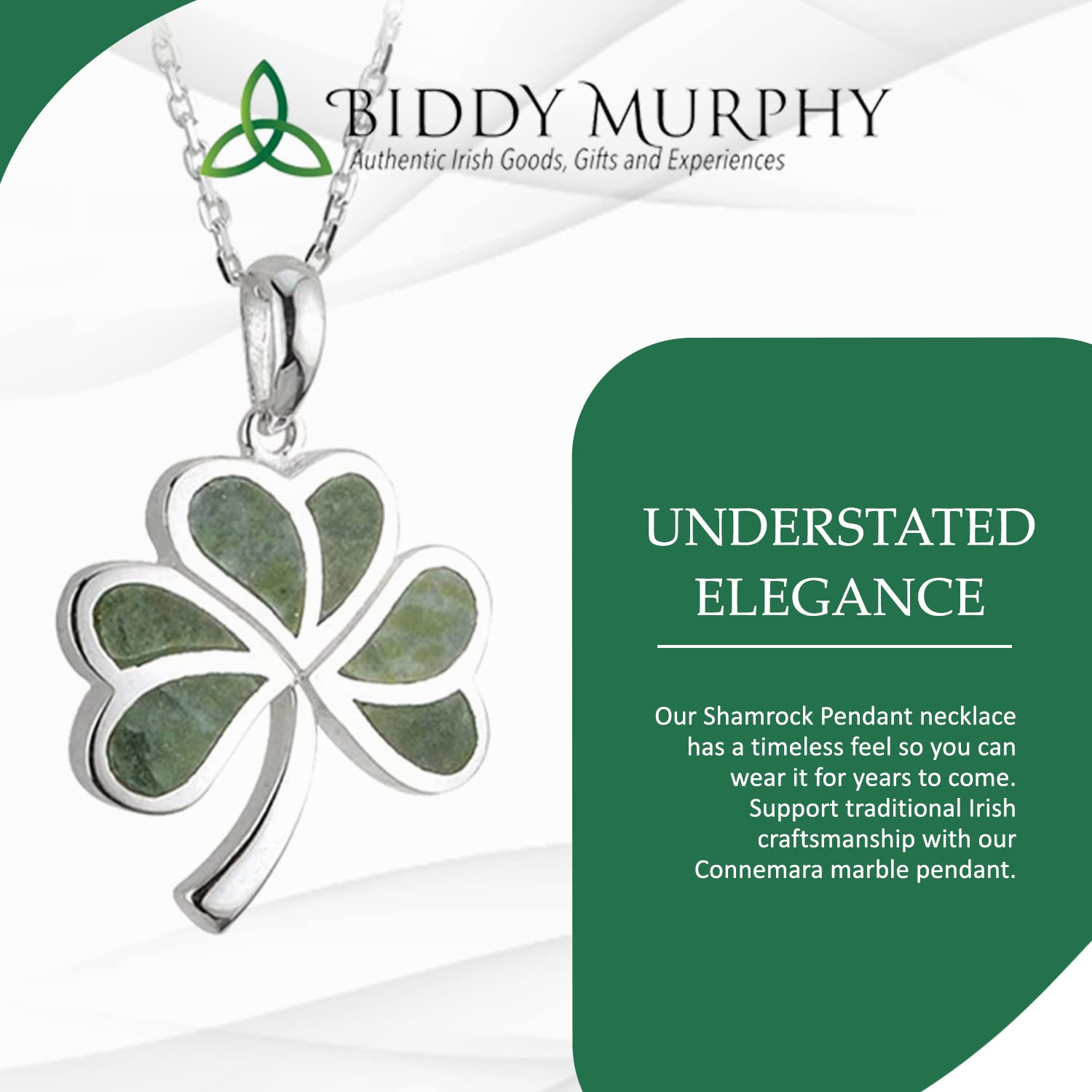 Sterling Silver Shamrock Pendant Necklace with Connemara Marble