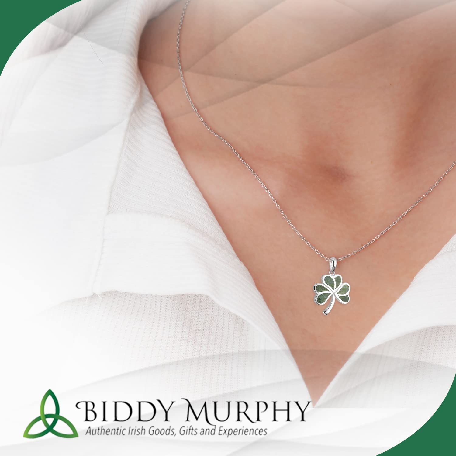Sterling Silver Shamrock Pendant Necklace with Connemara Marble
