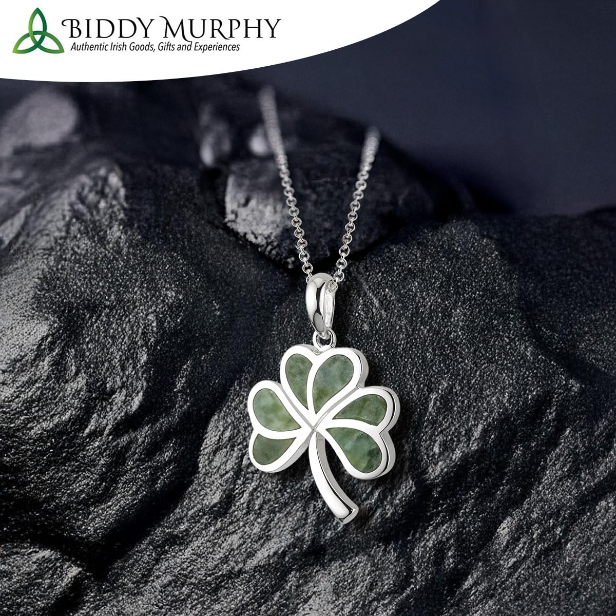 Sterling Silver Shamrock Pendant Necklace with Connemara Marble