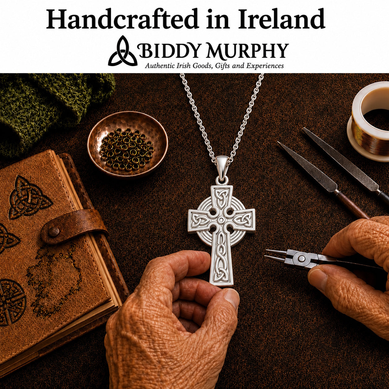 Irish Sterling Silver 2-Sided Celtic Cross Necklace for Men