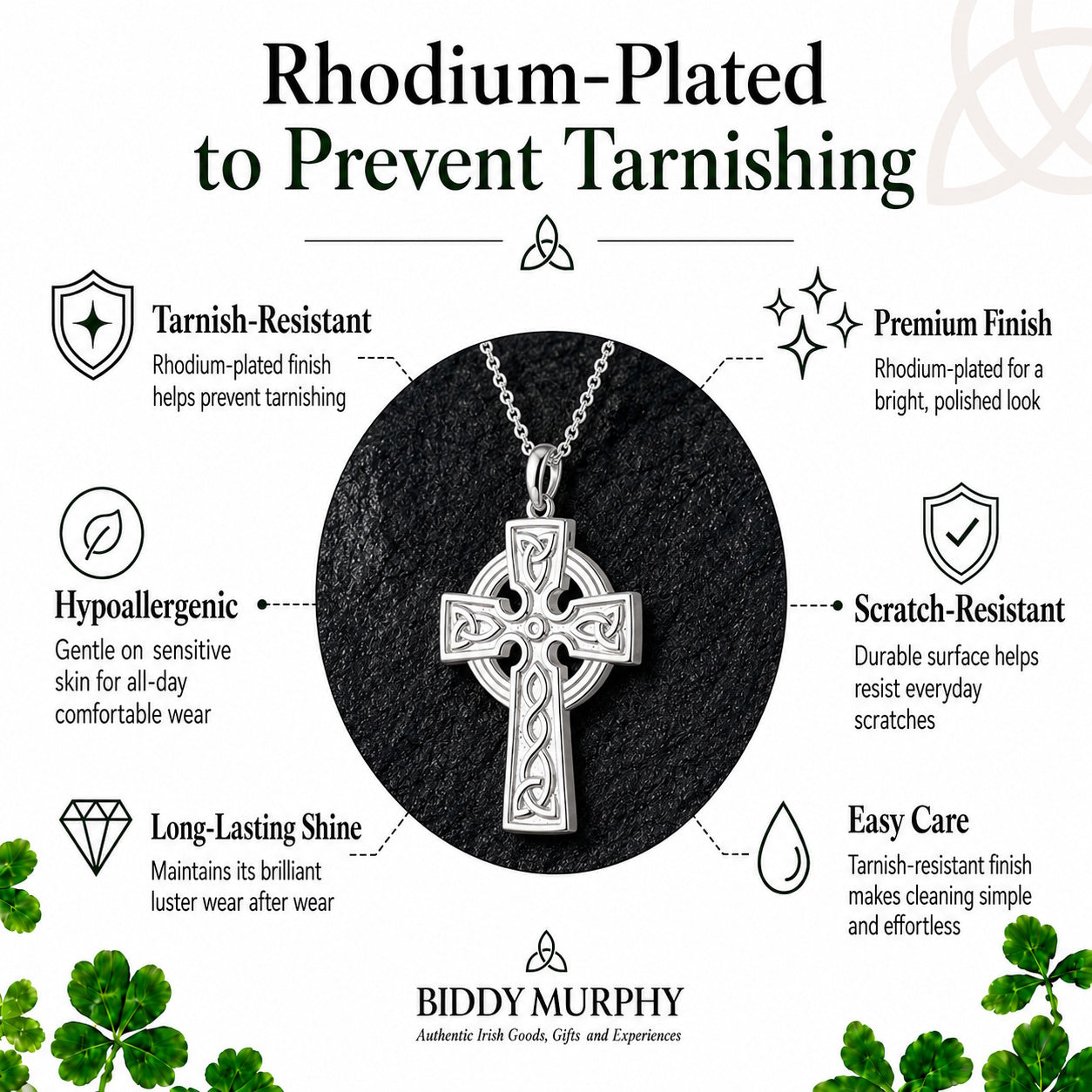 Irish Sterling Silver 2-Sided Celtic Cross Necklace for Men