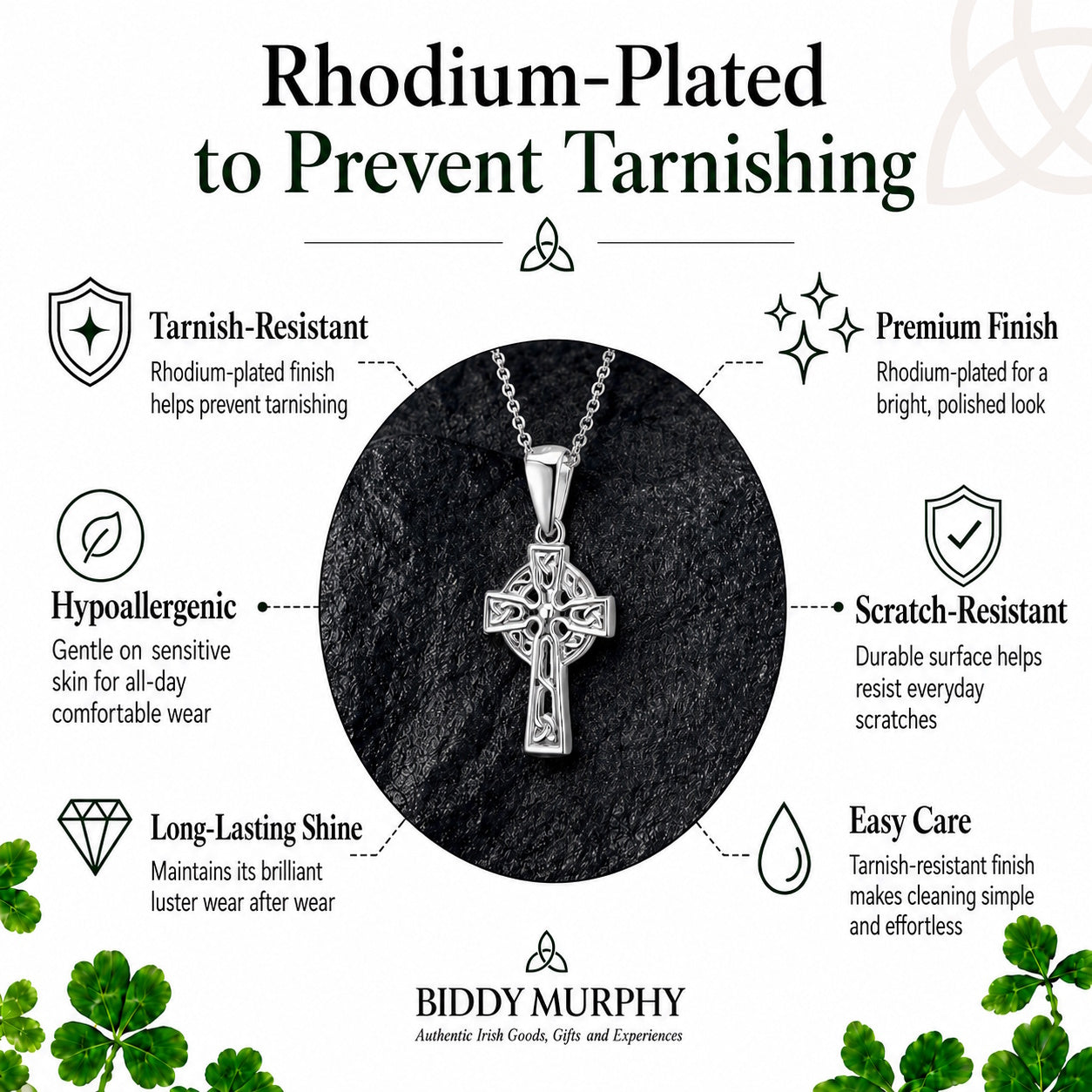 Irish Sterling Silver Irish Filigree Celtic Cross Necklace for Women