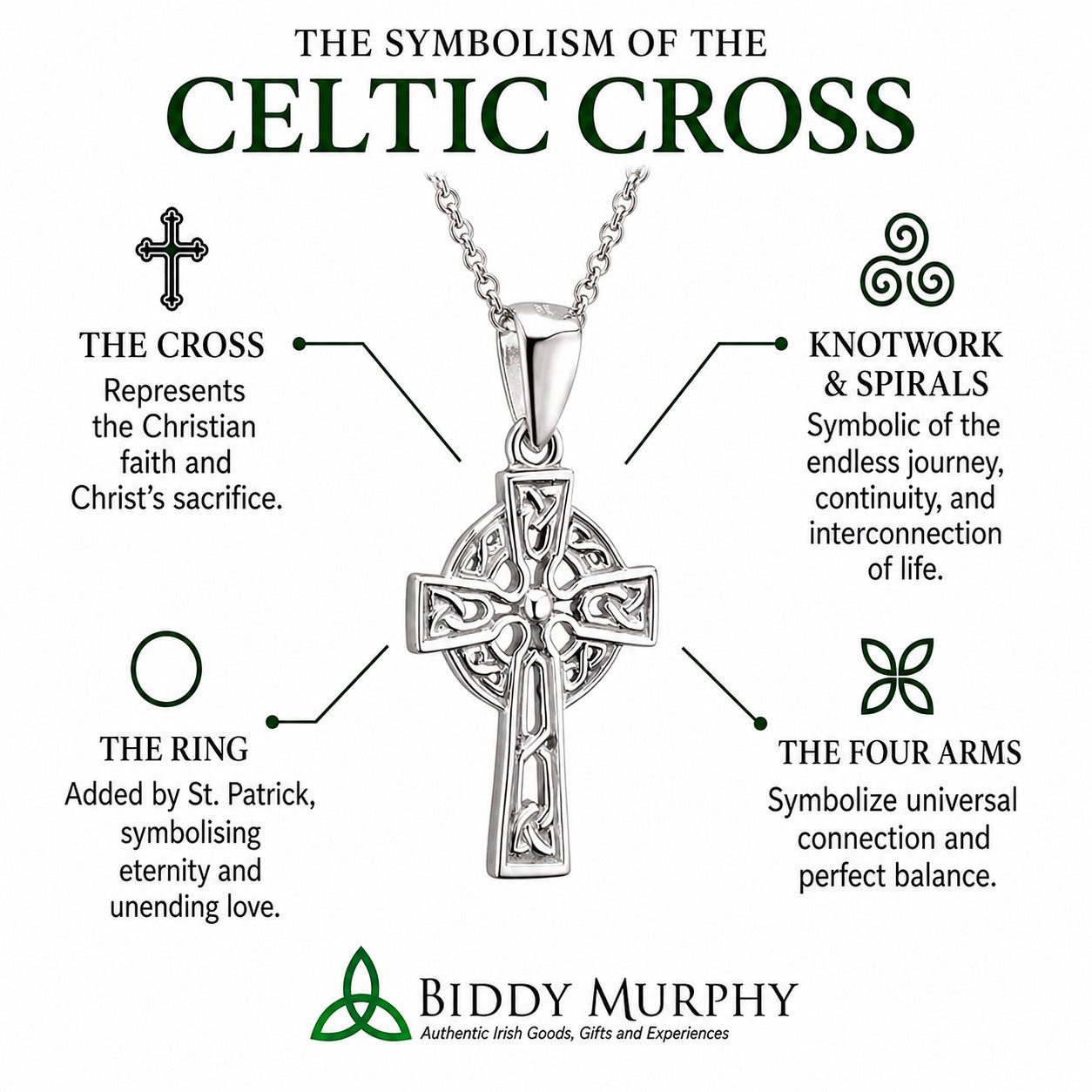 Irish Sterling Silver Irish Filigree Celtic Cross Necklace for Women