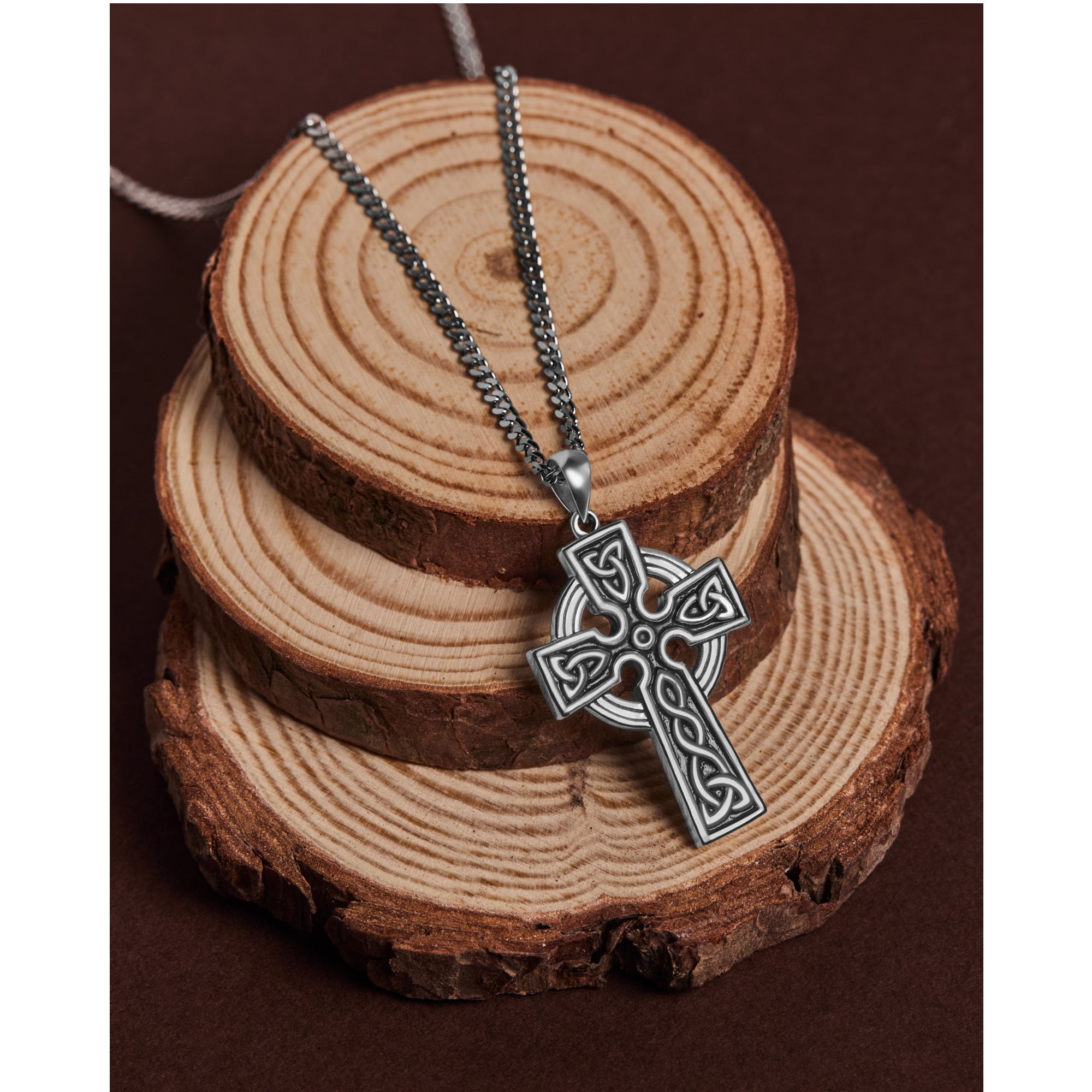 925 Sterling Silver Celtic Cross Necklace for Men (24" Long Chain, 1-1/4" x 5/6" Crucifix Pendant) - Traditional Irish Jewelry